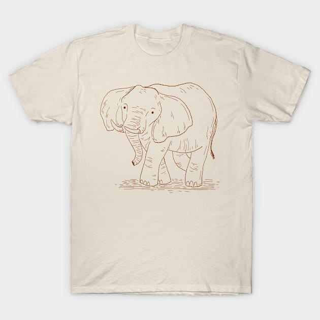 Elephant Outline Art T-Shirt by Mako Design 